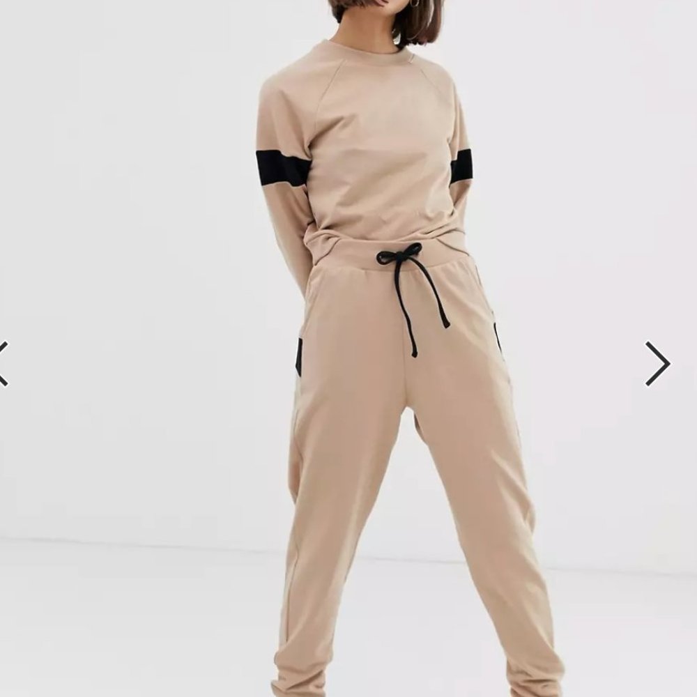 ASOS DESIGN Track Suit Sweat With Panels and Jogger With Tie Size US 4
